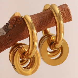 Boucles d'oreilles créoles triple anneaux en acier inoxydable plaqué or 18 carats