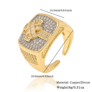 Detailed view of two-tone adjustable ring showing dimensions and zircon copper material