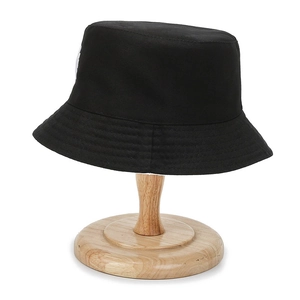 Classic black cotton bucket hat with small daisy embroidery for women's sun protection