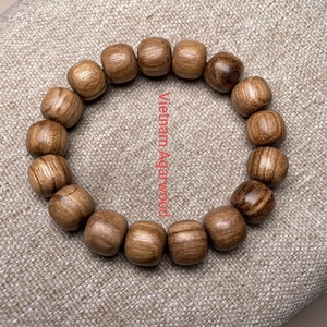 Authentic Vietnam Agarwood prayer beads bracelet with cylindrical wood barrel beads