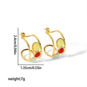 Boucles d'oreilles vintage en plaqué or 18 carats avec trois pierres précieuses colorées