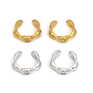 316 stainless steel wave ear clips with zircons in gold and silver set of four