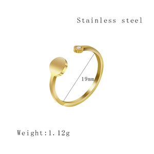 Detail view of gold stainless steel open ring with zircon inlay showing 19mm inner diameter