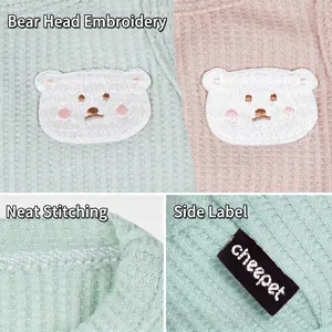 Breathable cotton waffle pet vest with cute bear embroidery in mint green and pink