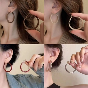 Fashion Geometry Hoop Earrings With 925 Sterling Silver Earring Post Smooth Matte Colorful Alloy Lacquer Jewelry For Women