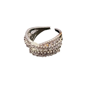 Layered pavé zirconia teardrop open ring in silver finish for women with adjustable band
