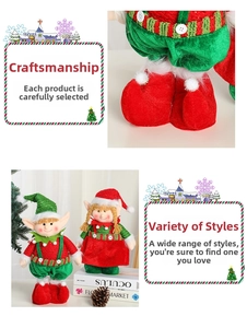 Close-up of cute Christmas elf doll detail showing fabric texture and vibrant holiday colors