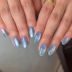 Unghie Finte a Pressione Occhio di Gatto Blu Chiaro Plastica ABS Glitter Magnetici Minimaliste per Donna