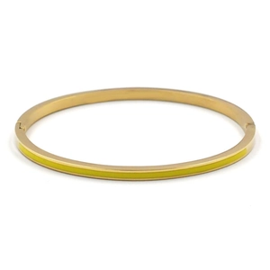 Macro shot of 3mm gold-plated titanium steel bangle with yellow enamel inlay and hinge