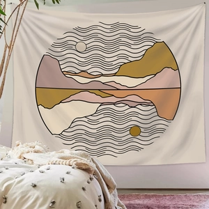 Tenture murale bohème avec motif abstrait de montagne et soleil pour le salon