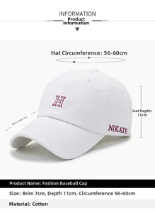 Vue détaillée de la casquette en coton avec broderie H et mesures de taille réglables