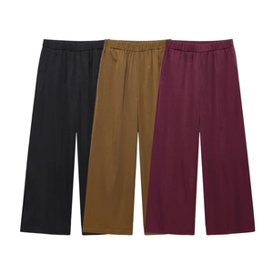 Women loose wide leg trousers in black, brown and wine red with elastic waist