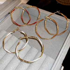 Irregular Geometric Hoop Earrings Vintage Enamel Drip Oil Alloy Jewelry With Silver Earring Post For Women