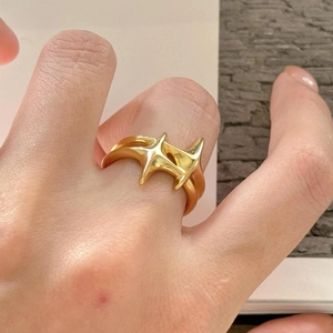 Minimalist S925 sterling silver gold star ring with geometric cluster design for women