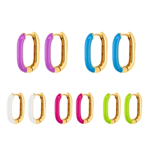 Oval Hoop Earrings Enamel Drip Oil Copper Geometric Fashion Jewelry For Women With 925 Sterling Silver Earring Post