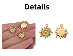 Makro-Detail des Sonnenanhängers mit strahlenden Strahlen und polierter Goldauflage