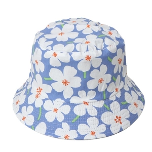 Women's summer floral reversible cotton bucket hat with sun protection for outdoor activities