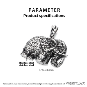 Detailed parameter view of retro stainless steel elephant pendant with iced out stones