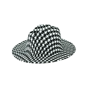 Classic black and white houndstooth wool fedora hat with vintage jazz style flat brim