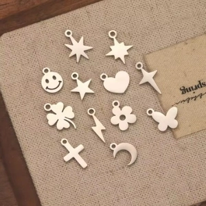 Assorted stainless steel silver charms in star, moon, heart and butterfly shapes for DIY