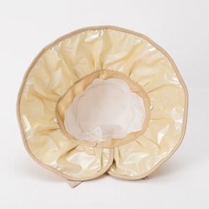 Women's wide brim sun hat with breathable white mesh and pale yellow UV coating