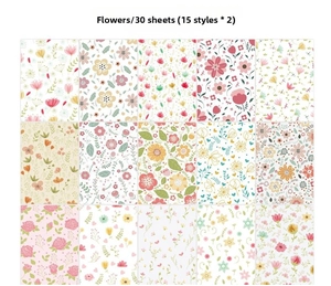Detailed grid view of 15 floral patterns for scrapbooking and DIY collage paper crafts