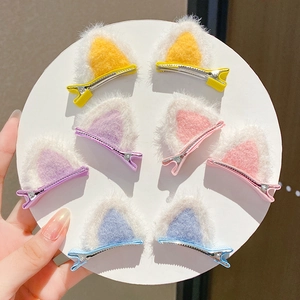 Plush Cat Ear Hair Clips Faux Fur Cute Animal Ears Hairpins Metal Duckbill Clips Headwear For Baby Girls Kids Women