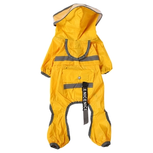 Yellow waterproof pet raincoat with reflective strips and transparent brim hood for dogs