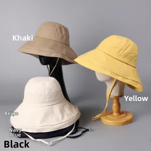 UV protection cotton linen sun hats shown in khaki, yellow, beige, navy, and black colors