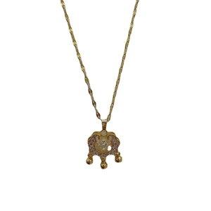 Golden titanium steel long life lock necklace with sparkling zircon and bells