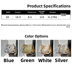Detailed size specifications of drawstring bag with butterfly rivet and chain strap