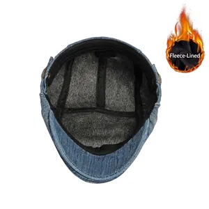 Berretto invernale in denim lavato con calda fodera in pile e materiale 100% cotone