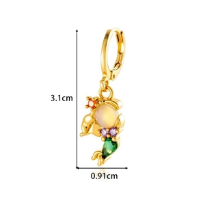Fishtail earrings in 925 silver with colorful zircons, size 3.1cm by 0.91cm
