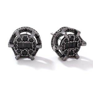 Hip hop style black zircon stud earrings with micro-pave round design for men and women