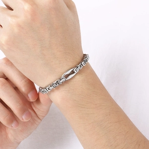 Bracelet chaîne byzantine 5mm pour homme en argent avec barre centrale en métal