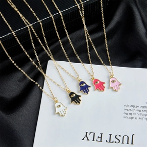 Hamsa Hand Pendant Necklace Copper 18K Gold Plated Evil Eye Enamel Zircon For Women Daily Wear Ins Style