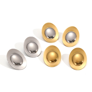 Oval bicolor gold and silver titanium steel stud earrings for women with high polish