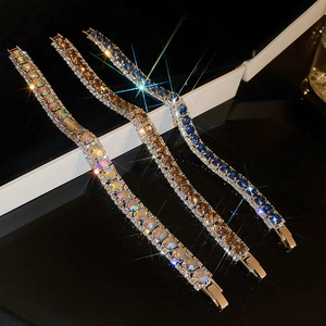 Luxurious crystal buckle bracelets in aurora, champagne and blue with multi-row rhinestones