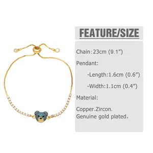 Guide des tailles du bracelet ours avec chaîne de 23cm et dimensions du pendentif
