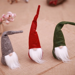 Three Christmas Swedish Gnomes in red, grey, and green felt with long white beards decor