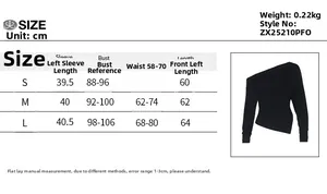 Detailed size chart for minimalist long sleeve top showing bust and waist measurements