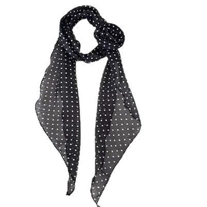 Écharpe en soie vintage française à pois noirs nouée de façon décorative et élégante