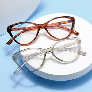 Stylish cat-eye blue light blocking glasses in leopard print and transparent gray finish
