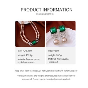 Detailed size and material information for vintage pearl and crystal jewelry set