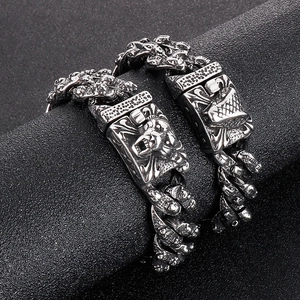 Retro Titanium Steel Animal Head Bracelet For Men Vintage Heavy Chunky Chain Punk Gothic Viking Lion Wolf Tiger Snake