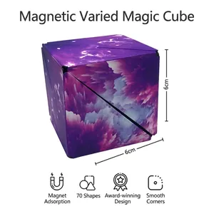 Detailed view of a 6cm 3D magnetic geometric cube toy with purple star pattern