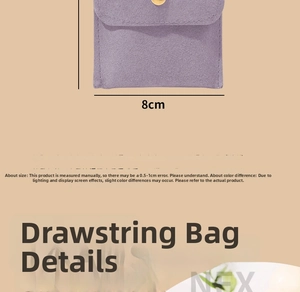Detail view of purple microfiber jewelry pouch with 8cm width and metal snap button
