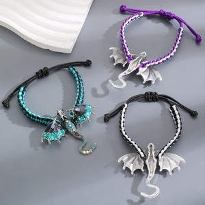 Vintage gevlochten drakenarmband met kleurrijke emaille hanger voor dames en heren