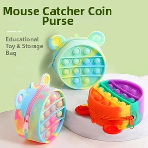 Rainbow bear-shaped pop it push bubble silicone coin purse fidget toys for kids.
