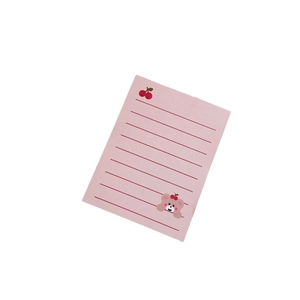 Cute pink bear and cherry note pad with ruled lines for writing on white background